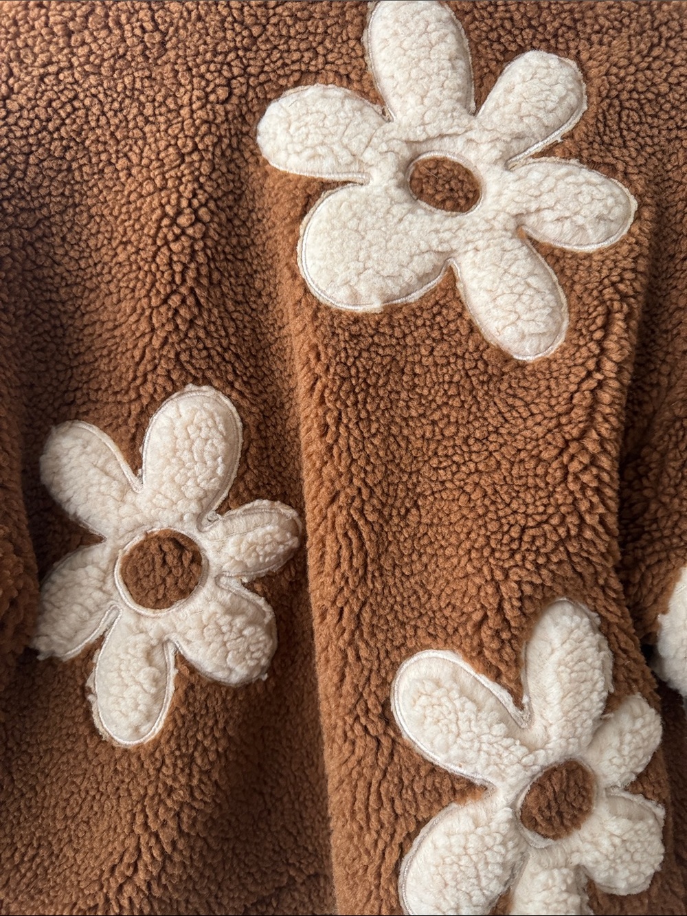 Blank NYC Kids Brown Sherpa Jacket with Cream Floral Appliqués - Picture 8 of 8
